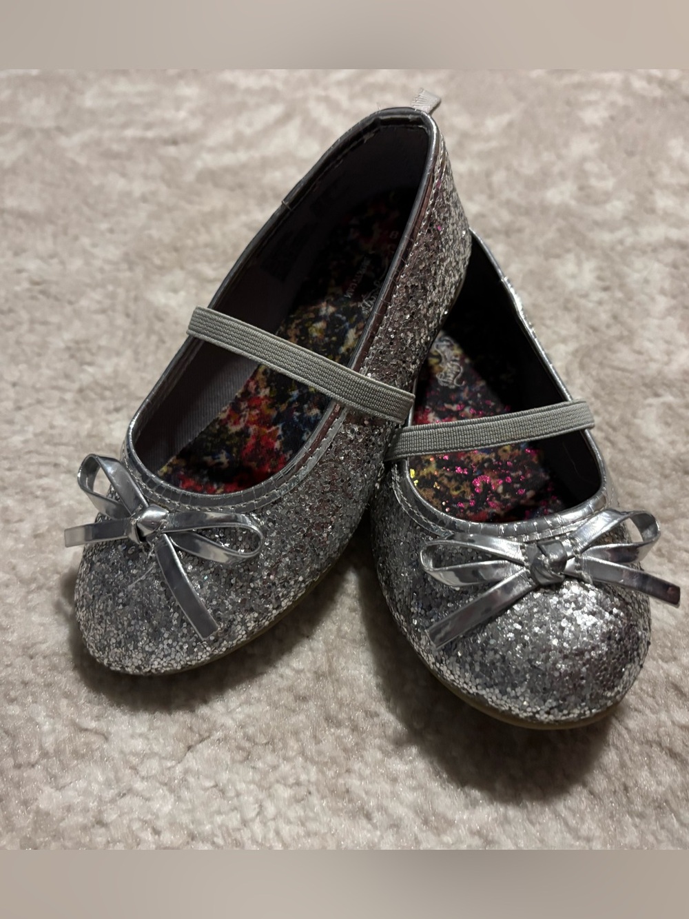 Kids Slip-On Glittery Mary Jane Ballet Flats w/ Bow Kid Girl Size 8 LIKE NEW